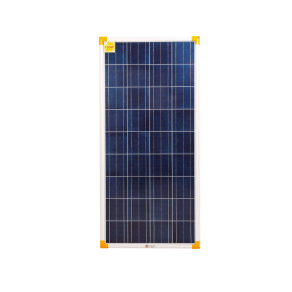 A solar panel displayed prominently against a sleek black background, highlighting its modern design and functionality.