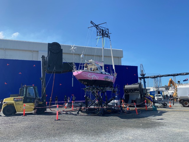 replica boat on film set